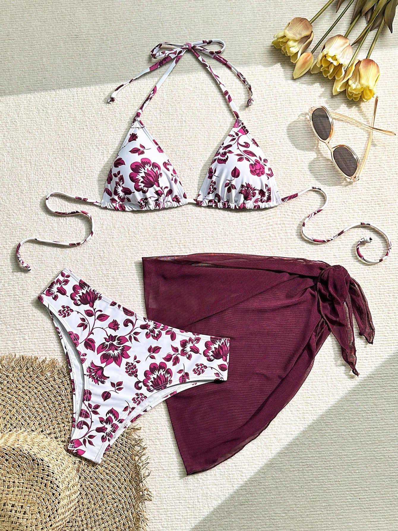 Bikini de 3 piezas vino